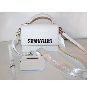 BHAMA Steve Madden Crossbody White Silver faux Lambskin Leather Satchel